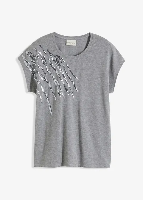 Shirt mit Pailetten in grau von vorne - bonprix