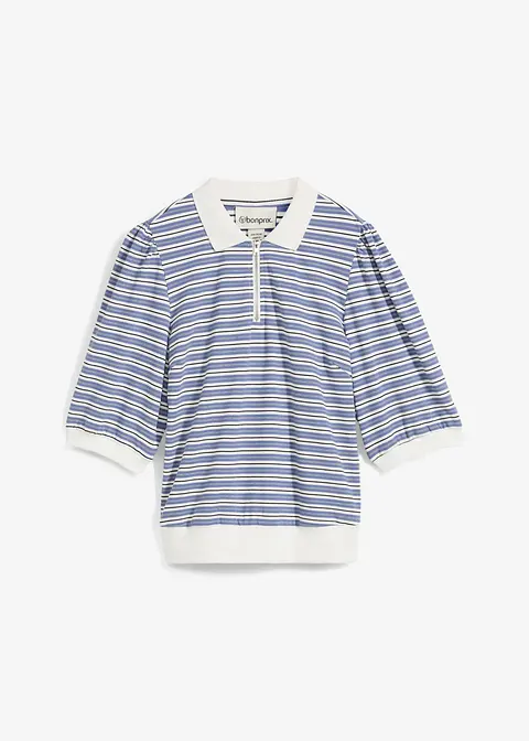 Poloshirt mit Reißverschluss in blau von vorne - bonprix
