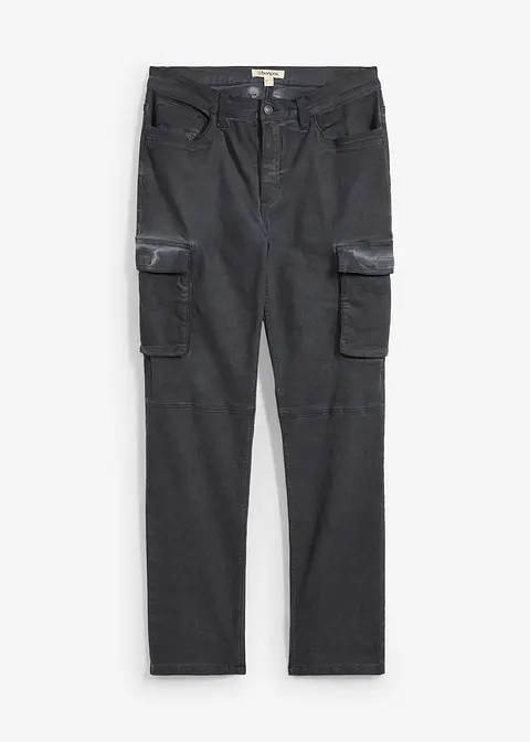 Stretch-Cargohose in gewaschener Optik, Straight in blau von vorne - bonprix