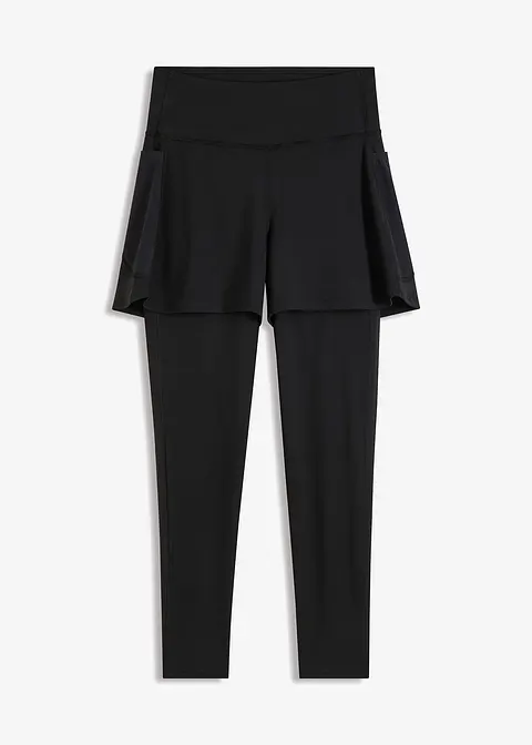 Sport-Leggings mit Shorts und Handytasche aus Mesh in schwarz von vorne - bonprix