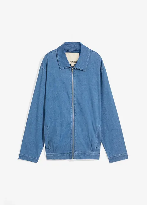 Jeansjacke im Blousonstil, mit Reißverschluss in blau von vorne - bonprix
