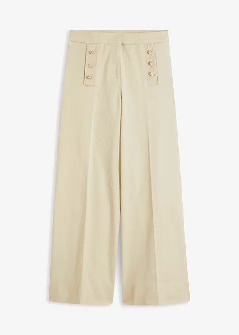 Wide Leg Hose aus Twill mit dekorativen Knöpfen in beige von vorne - bonprix