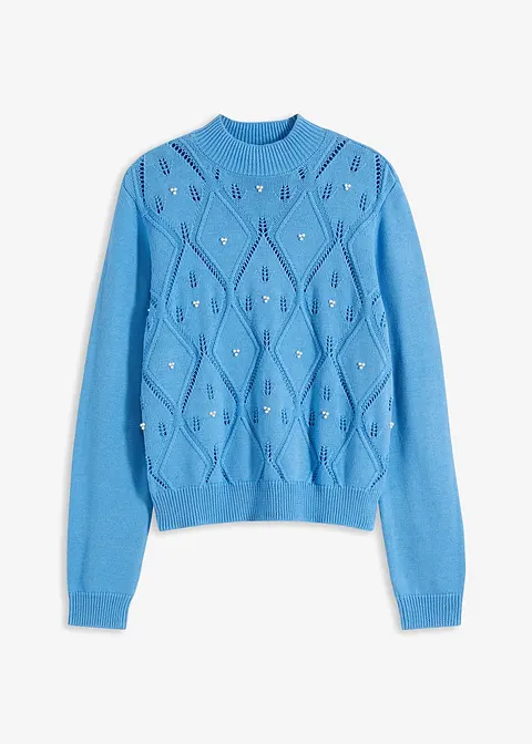 Ajour-Pullover in blau von vorne - bonprix