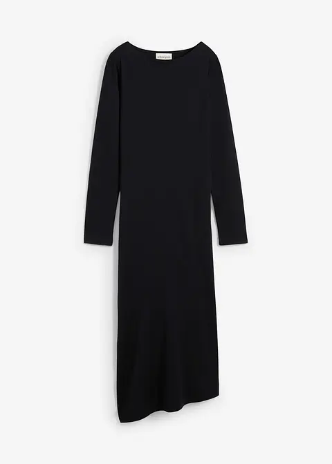 Asymmetrisches Jerseykleid aus Viskose-Mix in schwarz von vorne - bonprix