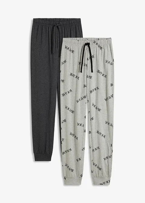 Pyjamahose (2er Pack) in grau von vorne - bonprix