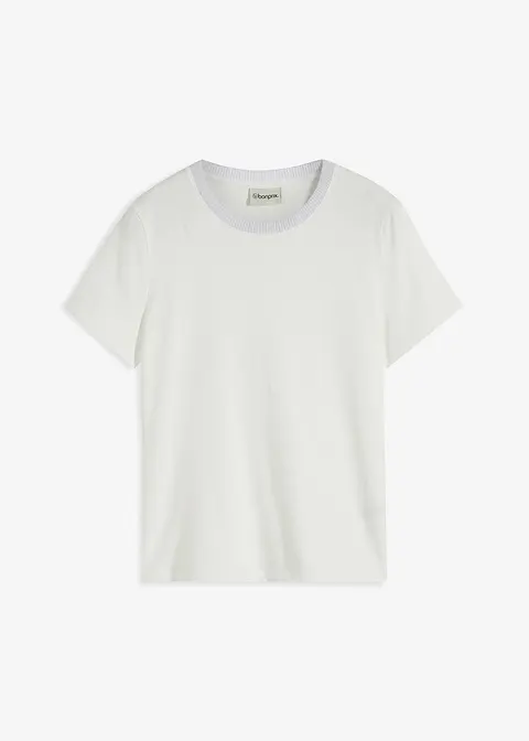 Shirt mit Strickbündchen und Glitzergarn in weiß von vorne - bonprix