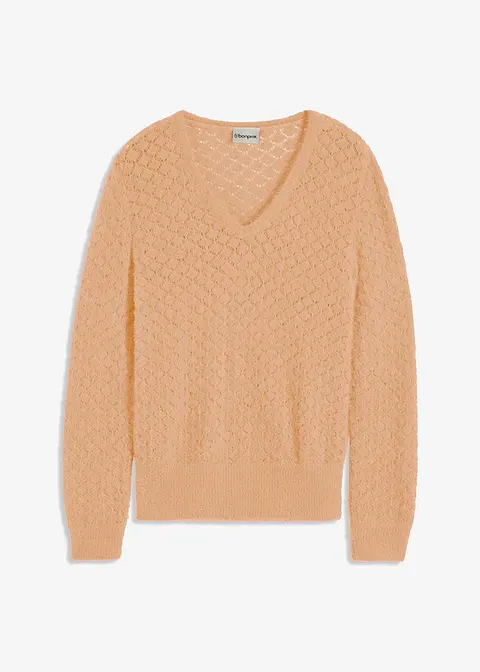 Ajour-Pullover mit Federgarn in beige von vorne - bonprix