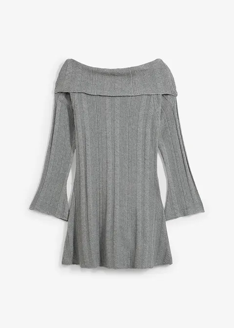 Strickkleid mit Carmenausschnitt in grau von vorne - bonprix