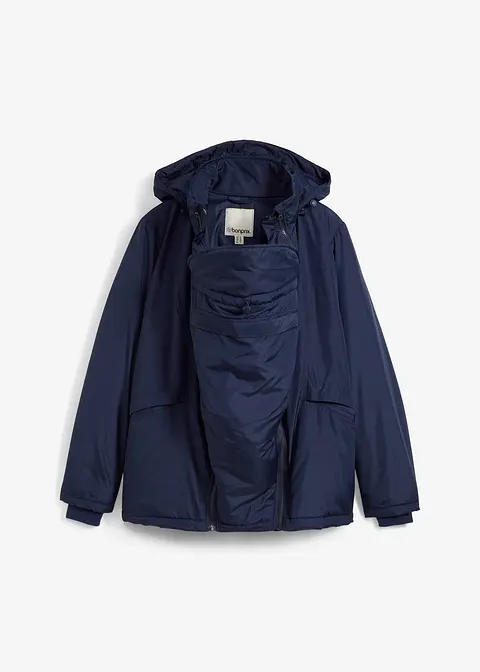 3-in-1 wasserabweisende Umstandsjacke mit Trageeinsatz in blau von vorne - bonprix