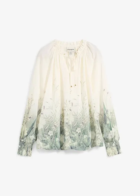 Bluse mit Seidenanteil in weiß von vorne - bonprix