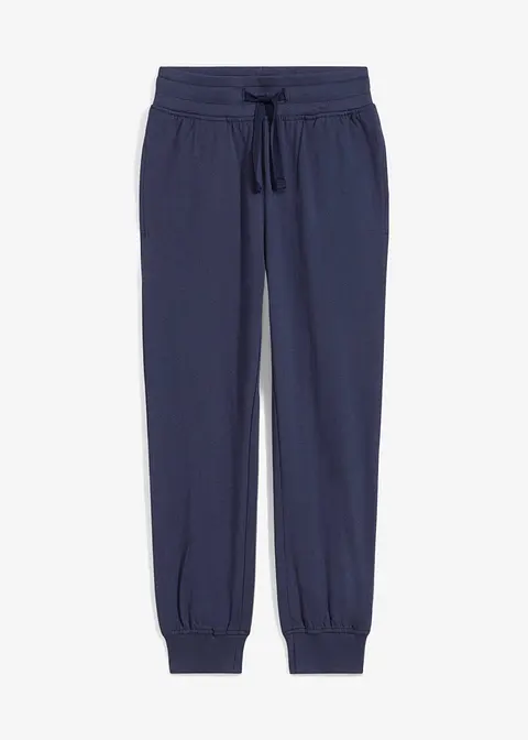 leichte Jogginghose aus reiner Bio-Baumwolle in blau von vorne - bonprix