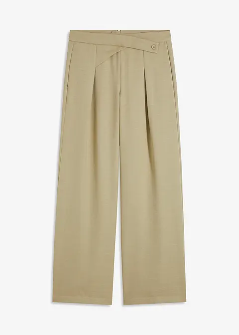 Bundfaltenhose in Leinenoptik mit überkreuztem Bund in grün von vorne - bonprix