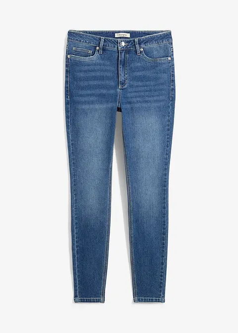 Skinny Jeans Mid Waist, cropped in blau von vorne - bonprix