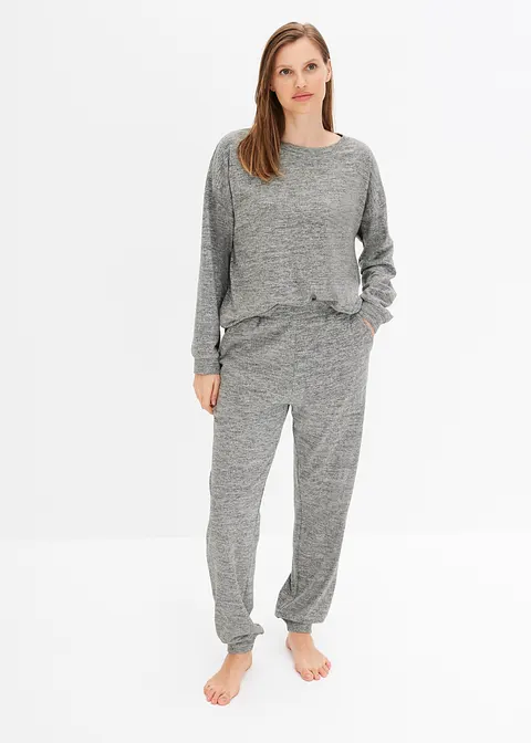Oversized Loungewear Hausanzug aus weicher Viskose in grau von vorne (Totalaufnahme) - bonprix