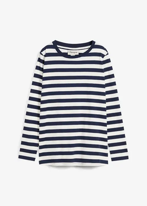 Streifenshirt aus reiner Bio-Baumwolle in blau von vorne - bonprix