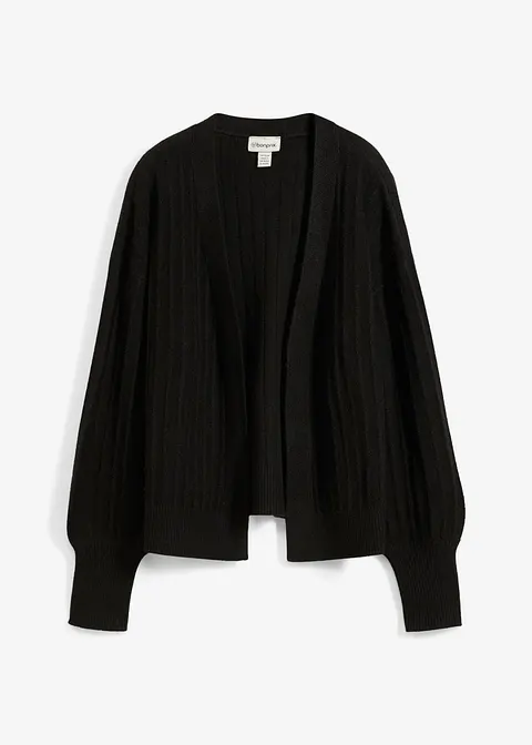 Offene Strickjacke mit Rippbündchen in schwarz von vorne - bonprix
