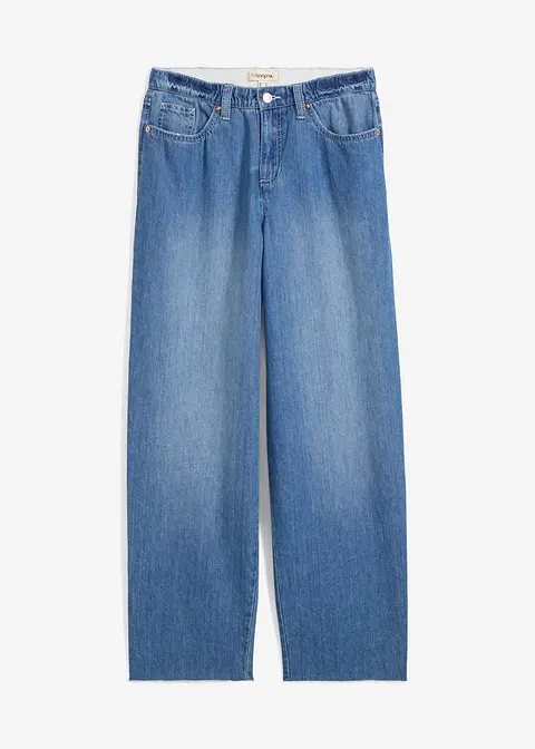 Baggy-Jeans Mid Waist Bequembund, Super Soft in blau von vorne - bonprix