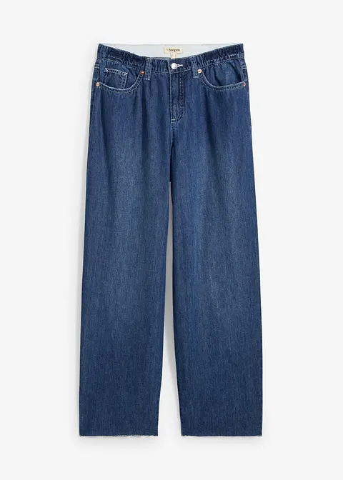 Baggy-Jeans Mid Waist Bequembund, Super Soft in blau von vorne - bonprix