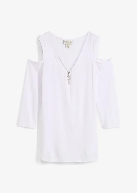 Cold-Shoulder-Shirt aus fließender Viskose in weiß von vorne - bonprix