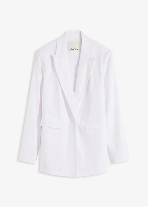 Leinen-Blazer mit breitem Revers in weiß von vorne - bonprix