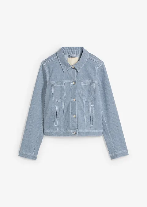 gestreifte Jeansjacke, verkürzt in blau von vorne - bonprix