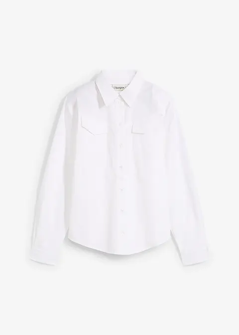 Hemdbluse aus reiner Bio-Baumwolle in weiß von vorne - bonprix