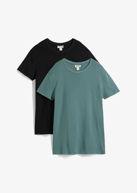 T-Shirt (2er Pack) in Ripp-Qualität, Slim Fit in schwarz von vorne - bonprix