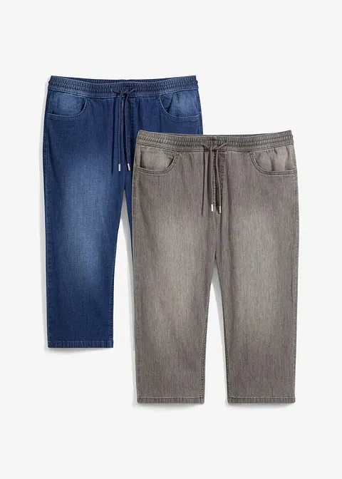 Leichte Regular Fit Schlupf-3/4-Jeans, Straight (2er Pack) in blau von vorne - bonprix