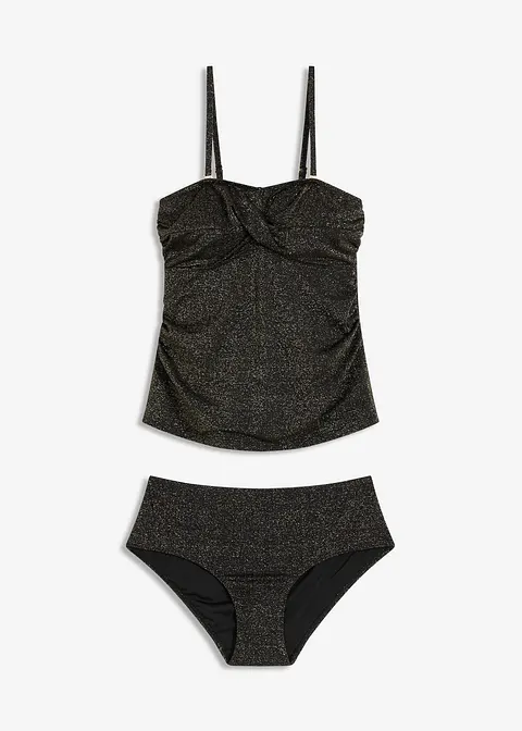 Tankini (2-tlg.Set) mit Glanzfäden in schwarz von vorne - bonprix