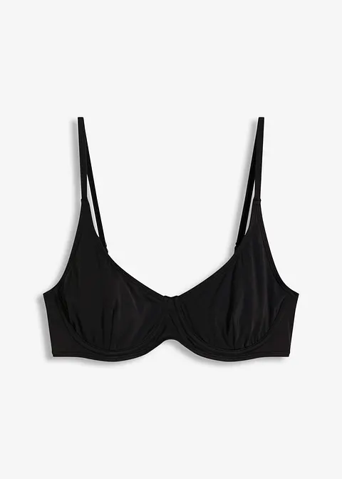Bügel Bikini Oberteil aus glänzendem Material in schwarz von vorne - bonprix
