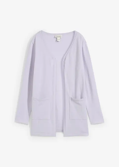 Longstrickjacke mit Taschen in lila von vorne - bonprix