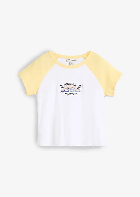 T-Shirt mit Raglanärmeln in weiß von vorne - bonprix