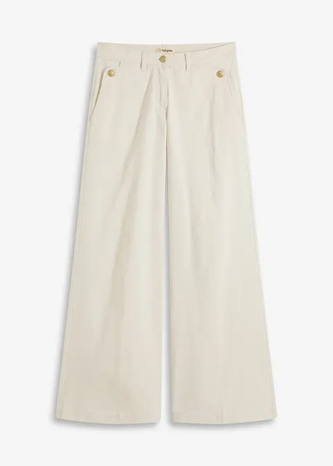 Wide Leg Hose mit Stretch in beige von vorne - bonprix