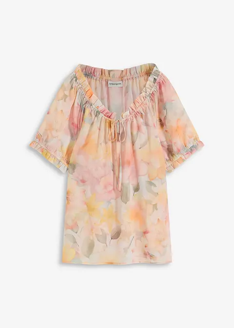 Chiffonbluse mit weitem Ausschnitt in rosa von vorne - bonprix