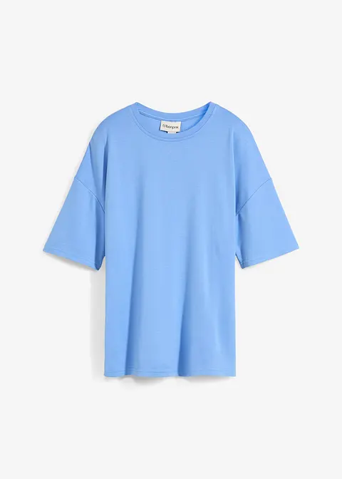 T-Shirt mit Reißverschluss-Detail aus Viskose-Mix in blau von vorne - bonprix