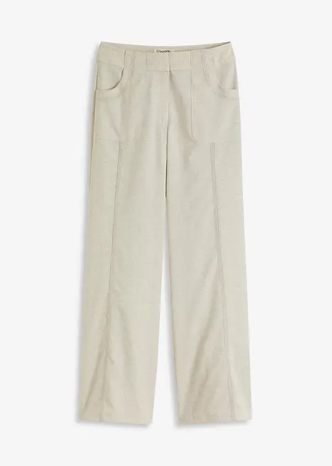 Marlenehose mit Leinenanteil in beige von vorne - bonprix