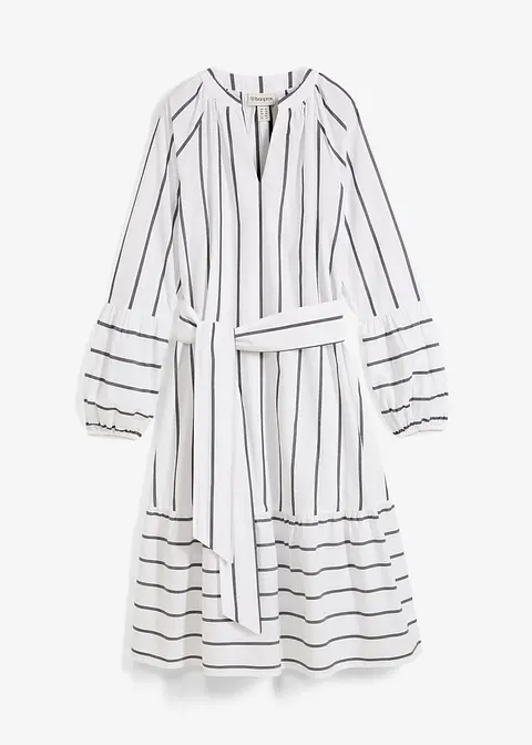 Midi-Kleid aus reiner Baumwolle in weiß von vorne - bonprix