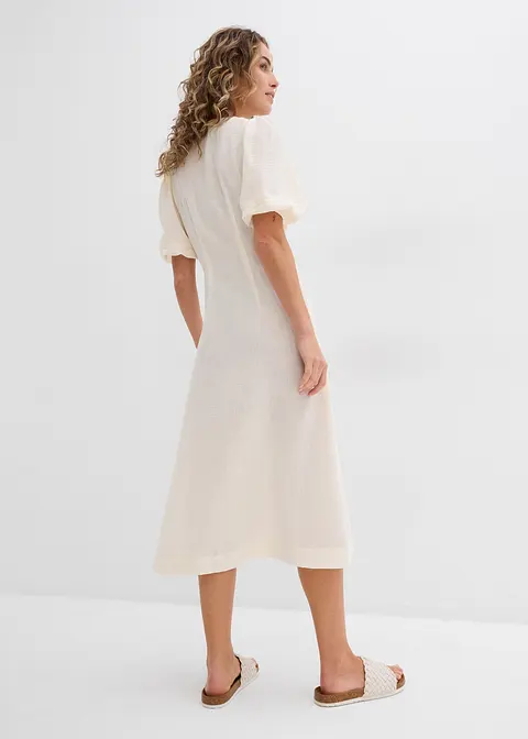 Ausgestelltes Midi-Kleid in beige von hinten (Totalaufnahme) - bonprix