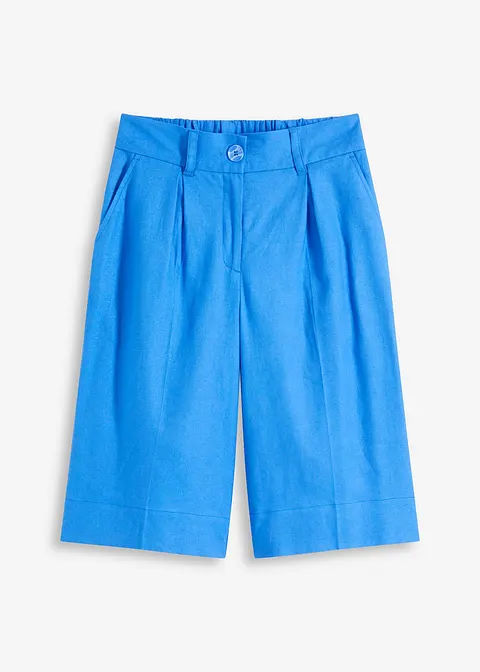 Weite Bermuda aus luftigem Leinen-Mix in blau von vorne - bonprix