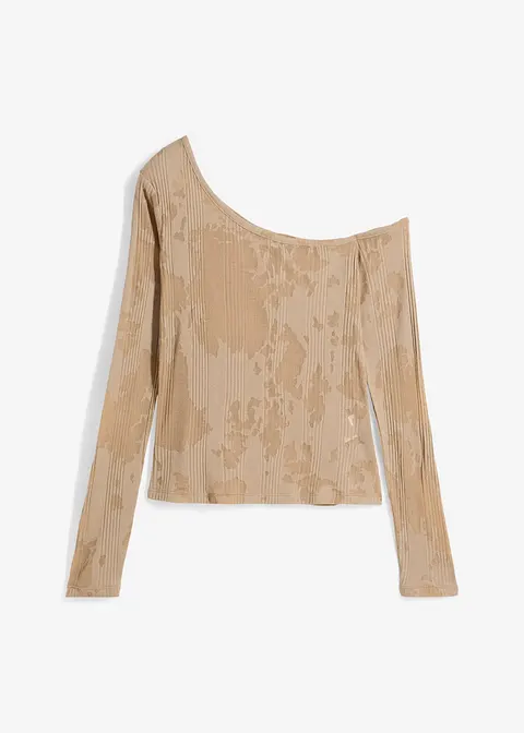 Off-Shoulder-Shirt in Ausbrenner Optik in braun von vorne - bonprix