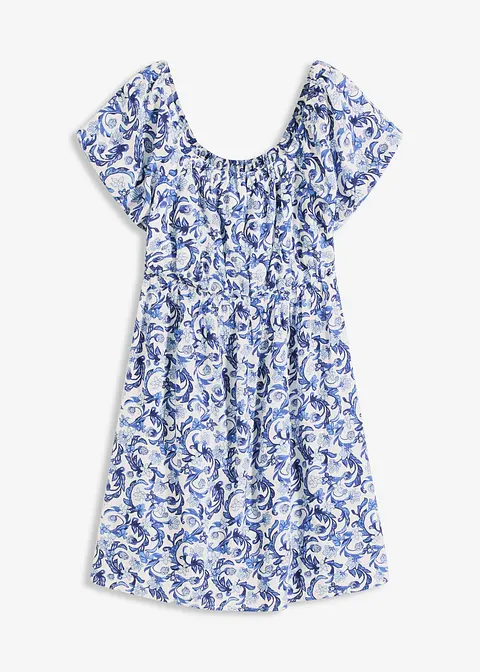 Minikleid mit Raffungen aus strukturierter Viskose in weiß von vorne - bonprix
