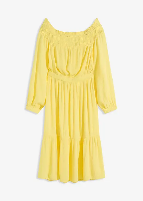 Carmen-Kleid aus strukturierter Viskose in gelb von vorne - bonprix