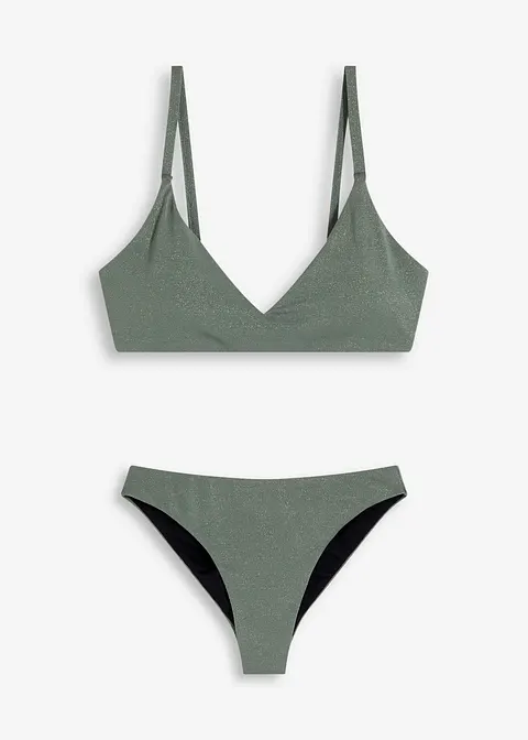 Bustier Bikini (2-tlg.Set) mit Glanzfäden in grün von vorne - bonprix