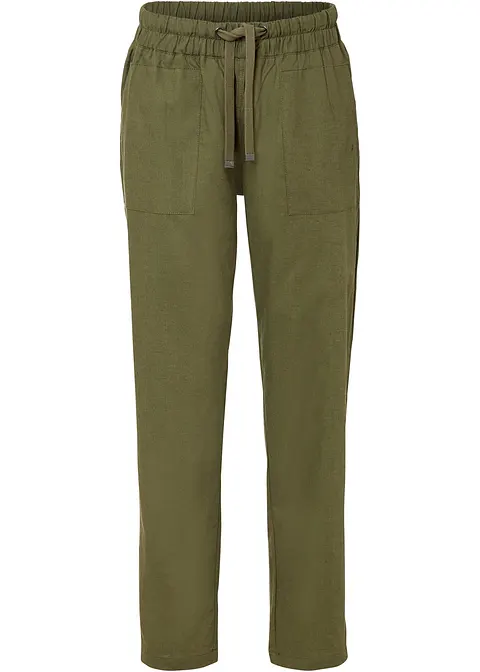 Schlupfhose aus luftigem Leinen-Mix in grün von vorne - bonprix
