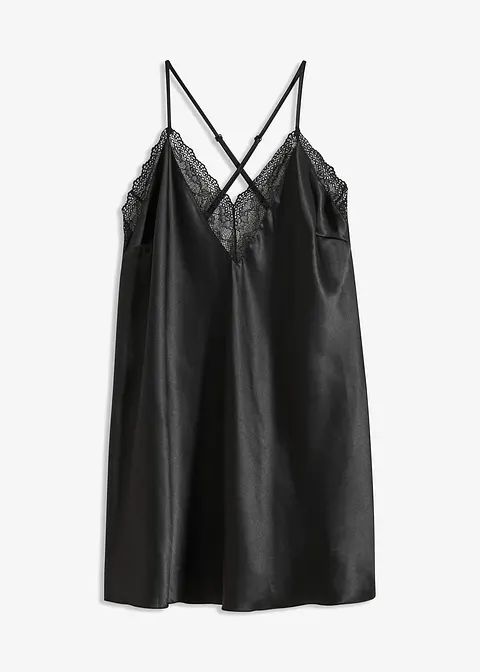 Satin Negligé in schwarz von vorne - VENUS