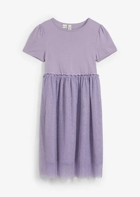 Jerseykleid mit Tüll in lila von vorne - bonprix