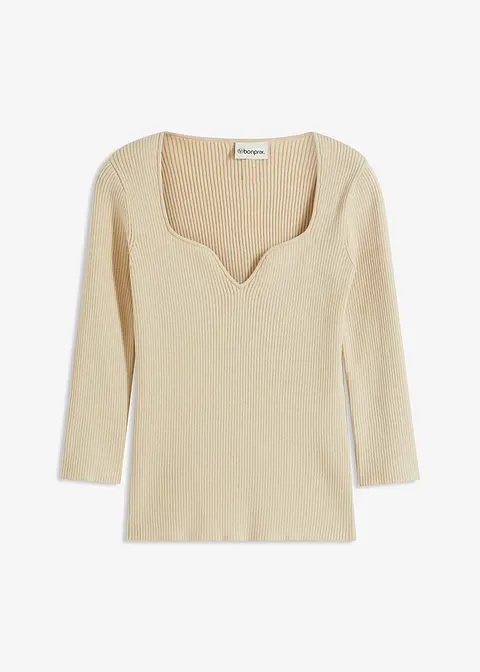 Feinstrickpullover in beige von vorne - bonprix
