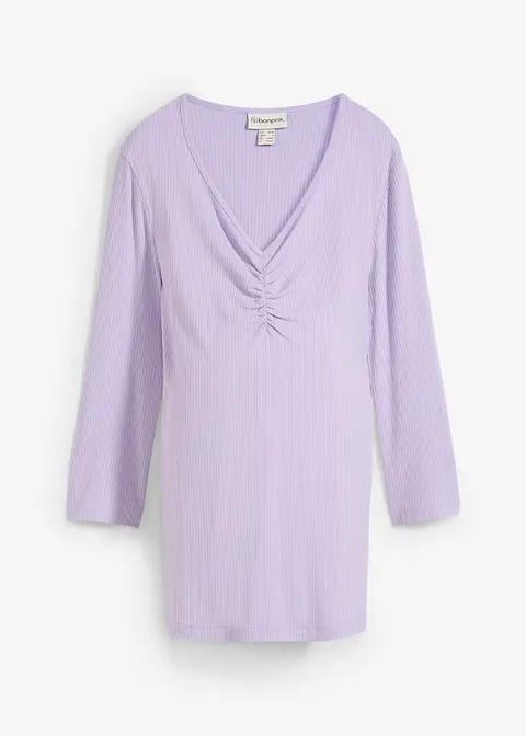 Geripptes Umstandsshirt mit schmeichelndem Ausschnitt in lila von vorne - bonprix