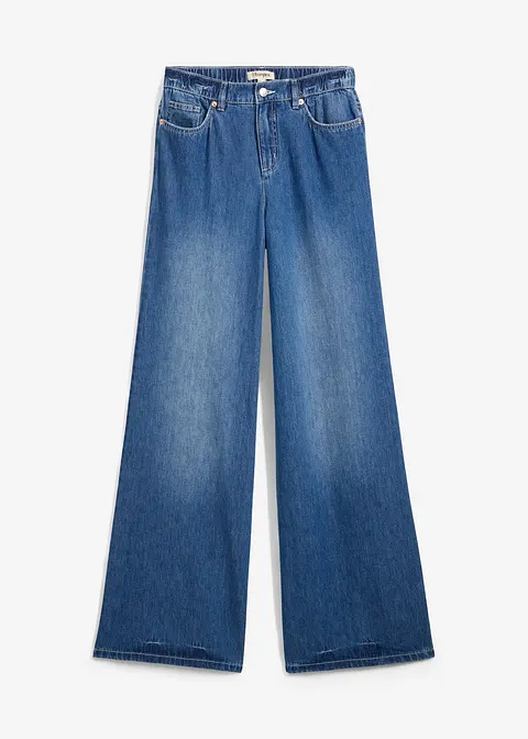 Wide-Leg-Jeans, High Waist, Bequembund in blau von vorne - bonprix