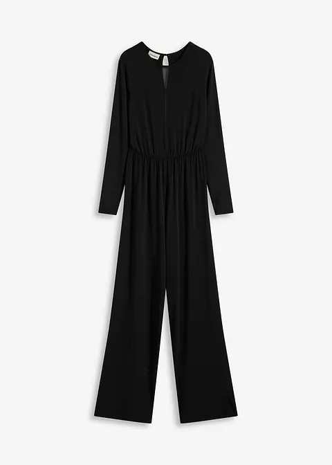 Jersey-Jumpsuit mit tiefem Ausschnitt in schwarz von vorne - bonprix